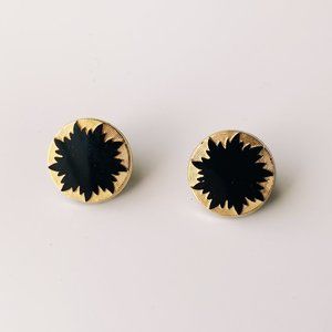 Vintage Gold and Black Enamel Post Earrings